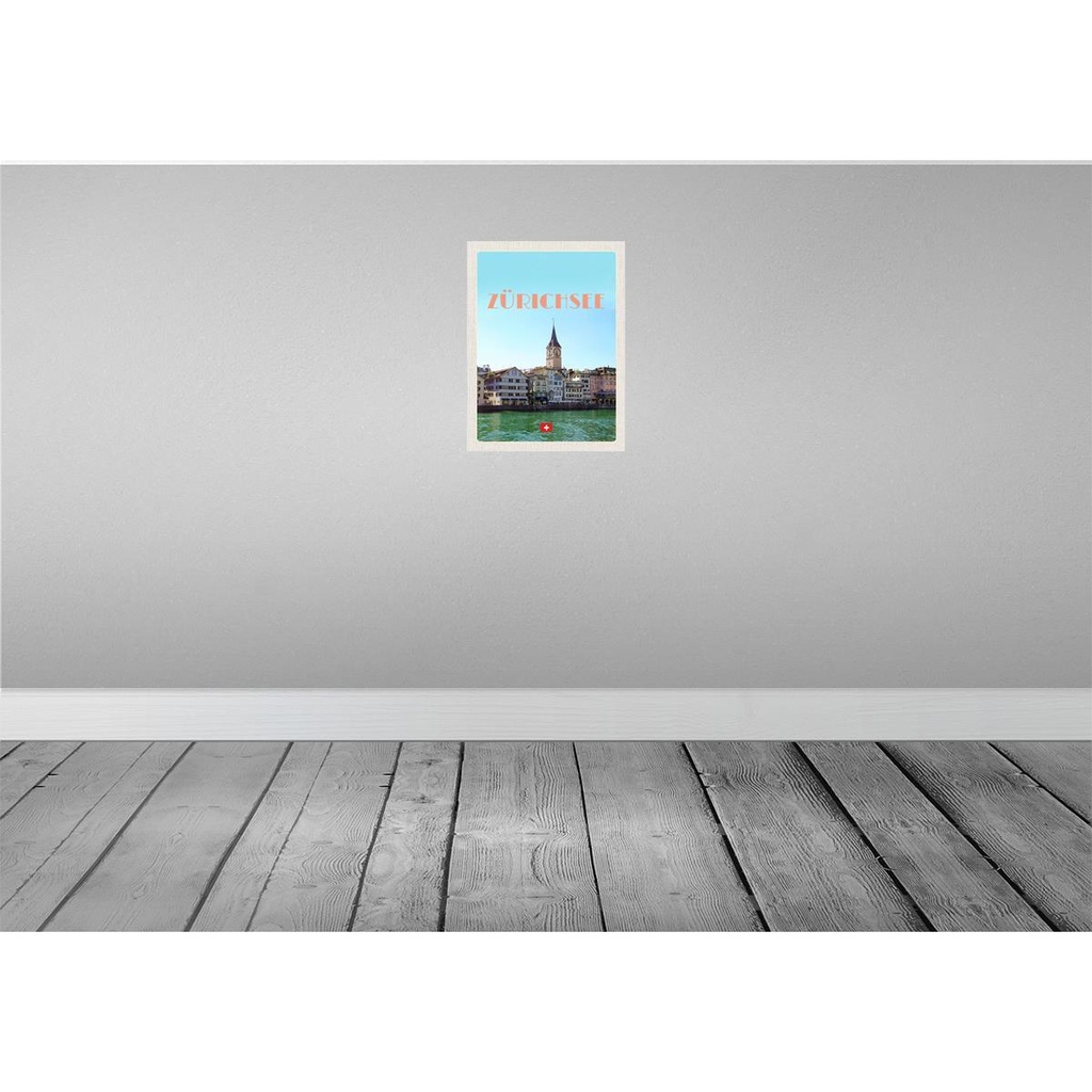 [LA-136979-H] Holzschild 40x30 cm Zürich Schweiz Ausblick See auf Stadt Bildmotiv Reisemotiv Abenteuer Reisen Bild 2