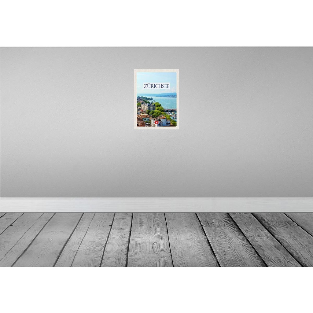 [LA-136984-H] Holzschild 40x30 cm Schweiz Zürichsee Wald Stadt Gebirge Bildmotiv Reisemotiv Europa Bild 2