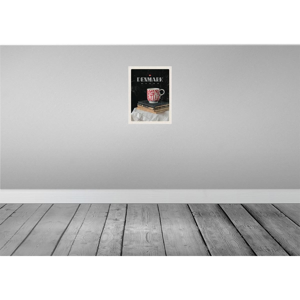 [LA-137014-H] Holzschild 40x30 cm Dänemark Teetasse Bücher Tischdecke Bildmotiv Reisemotiv Europa Bild 2