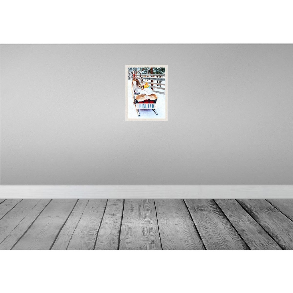[LA-137034-H] Holzschild 40x30 cm Finnland Schnee Kind Hirsch Schlitten Bildmotiv Reisemotiv Europa Bild 2