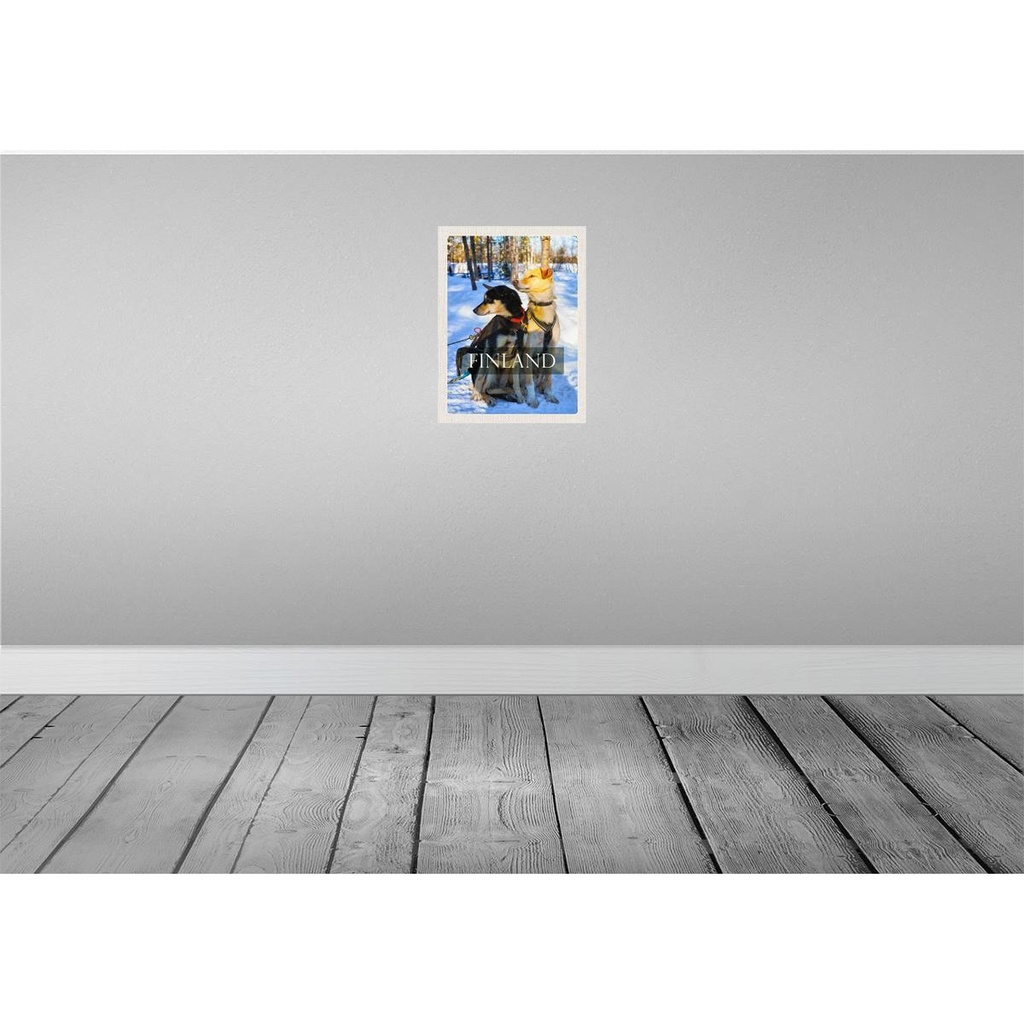 [LA-137038-H] Holzschild 40x30 cm Finnland Schnee Winterzeit Wald Hunde Bildmotiv Reisemotiv Europa Bild 2