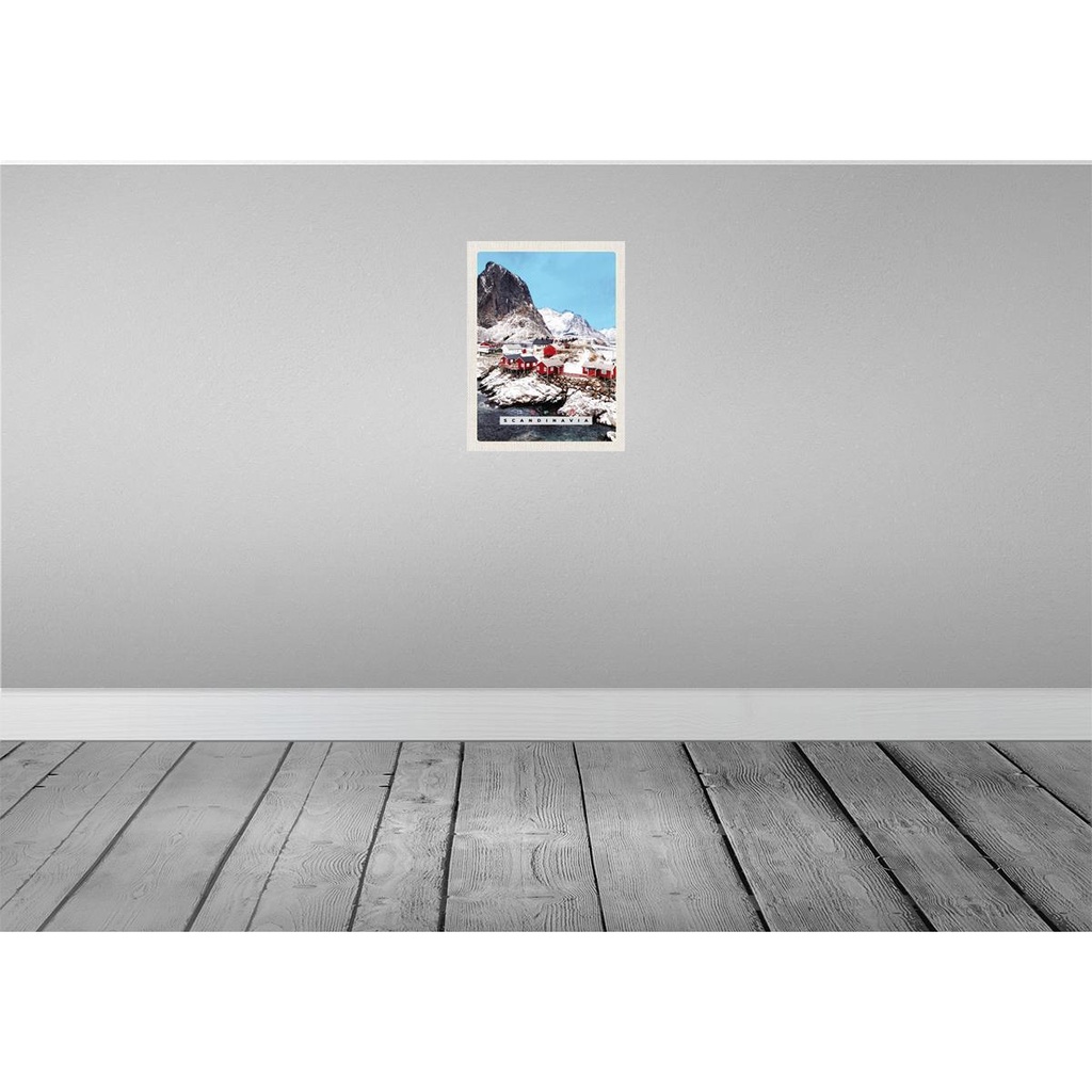 [LA-137198-H] Holzschild 40x30 cm Skandinawien Schnee Häuser Gebirge Bildmotiv Reisemotiv Europa Bild 2