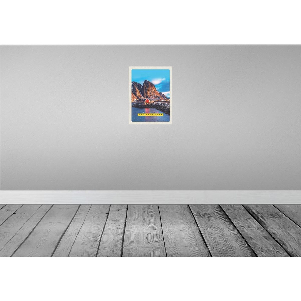 [LA-137202-H] Holzschild 40x30 cm Skandinawien Gebirge Meer rote Häuser Bildmotiv Reisemotiv Europa Bild 2