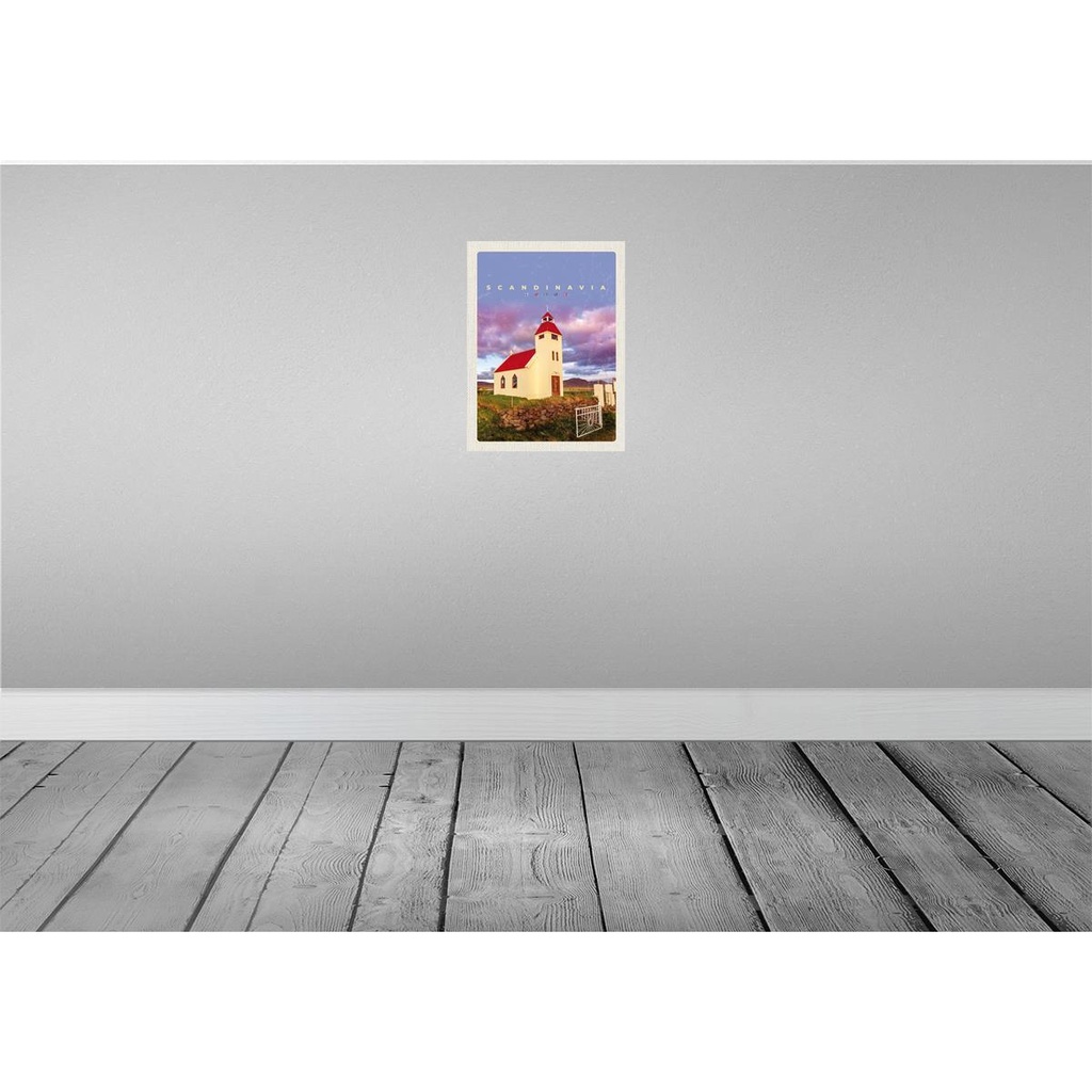 [LA-137210] Blechschild 40x30 cm Skandinawien Haus Europa Urlaub rot Dach Wiese Natur Bildmotiv Reisemotiv Abenteuer Reisen Bild 2