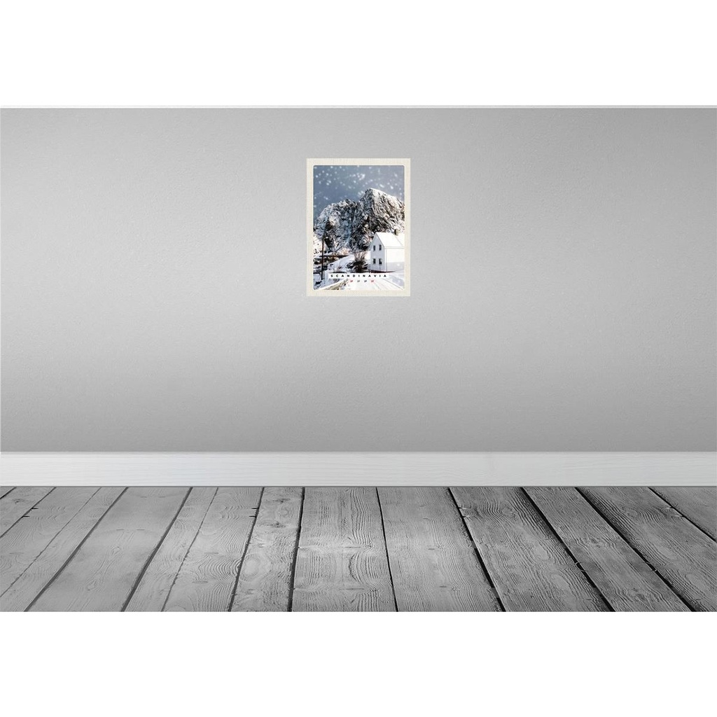 [LA-137211-H] Holzschild 40x30 cm Skandinawien Schnee Winter Berg Haus Bildmotiv Reisemotiv Europa Bild 2
