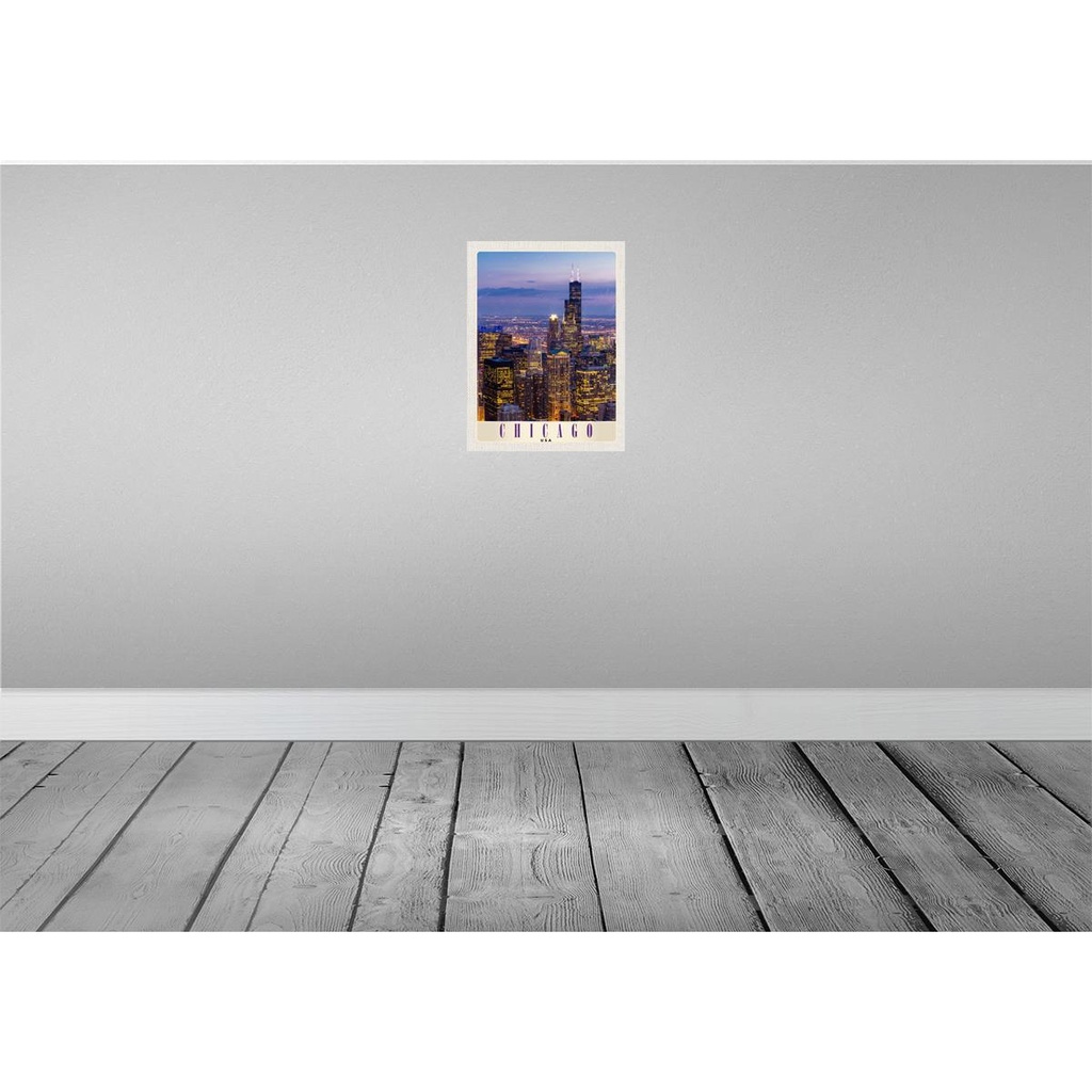 [LA-137330] Blechschild 40x30 cm Chicago Amerika USA Urlaub Hochhaus Abend Bildmotiv Reisemotiv Abenteuer Reisen Bild 2