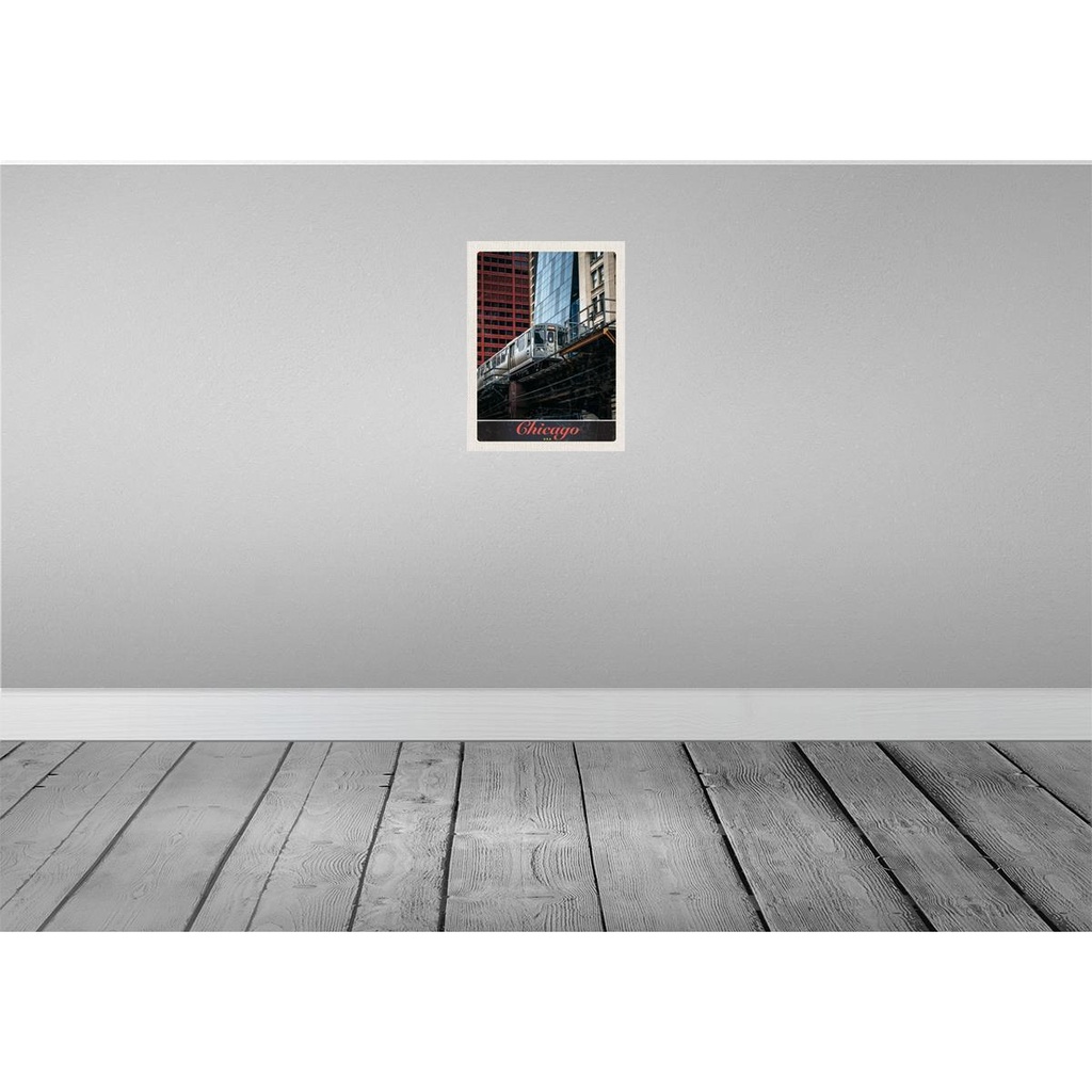 [LA-137334-H] Holzschild 40x30 cm Chicago USA Amerika Bahn Hochaus Bildmotiv Reisemotiv Bild 2