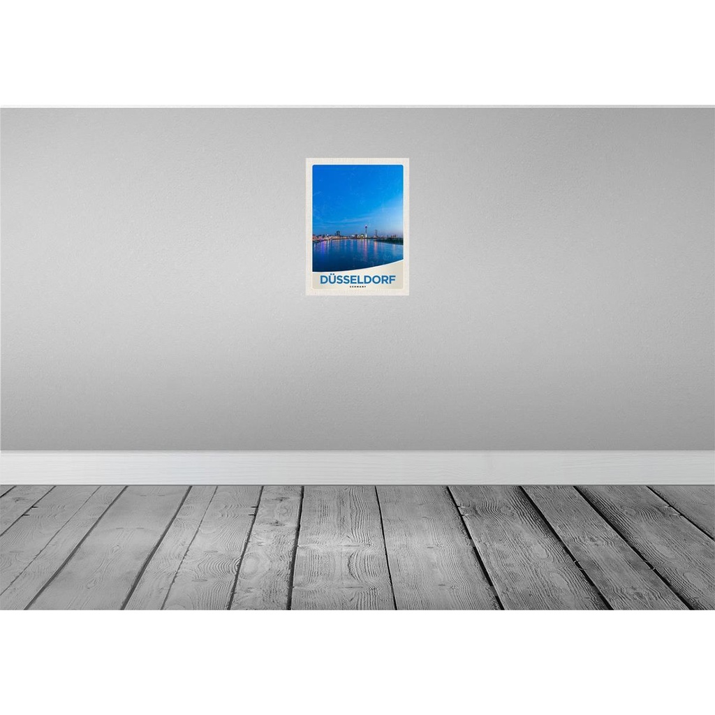 [LA-137364-H] Holzschild 40x30 cm Düsseldorf Fluss Stadt Brücke Turm Bildmotiv Reisemotiv Deutschland Bild 2