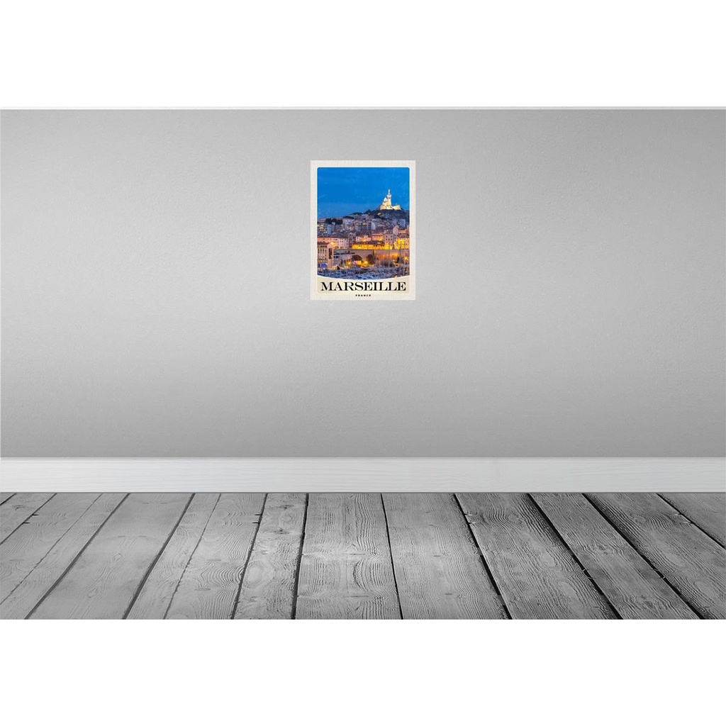 [LA-137425-H] Holzschild 40x30 cm Marseille Frankreich Kirche Nacht Bildmotiv Reisemotiv Europa Bild 2