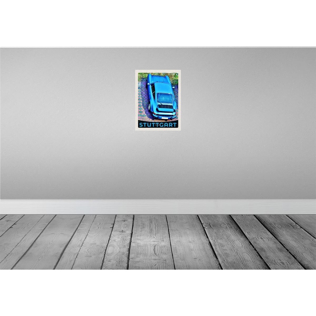 [LA-137501-H] Holzschild 40x30 cm Stuttgart Deutschland Fahrzeug blau Bildmotiv Reisemotiv Bild 2