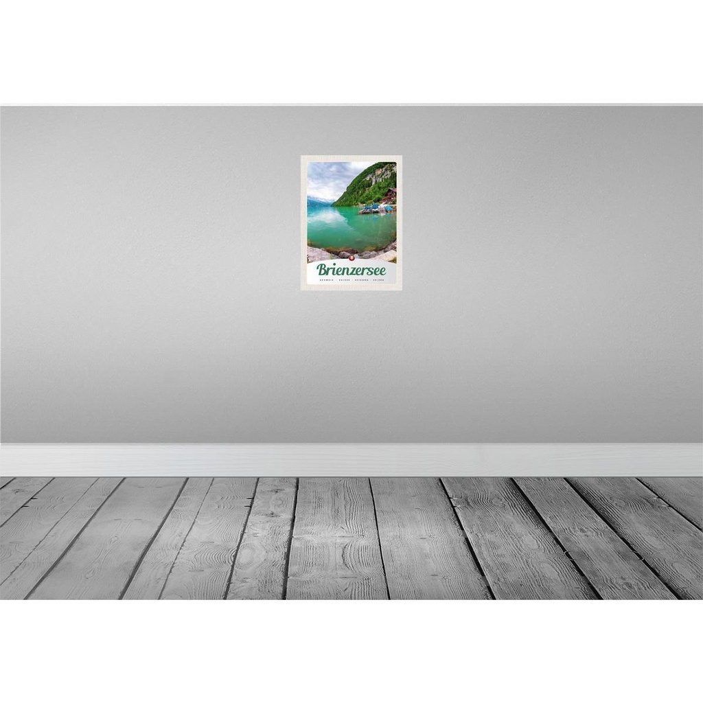 [LA-137548-H] Holzschild 40x30 cm Brienzersee Schweiz Boot Gebirge Bildmotiv Reisemotiv Europa Bild 2