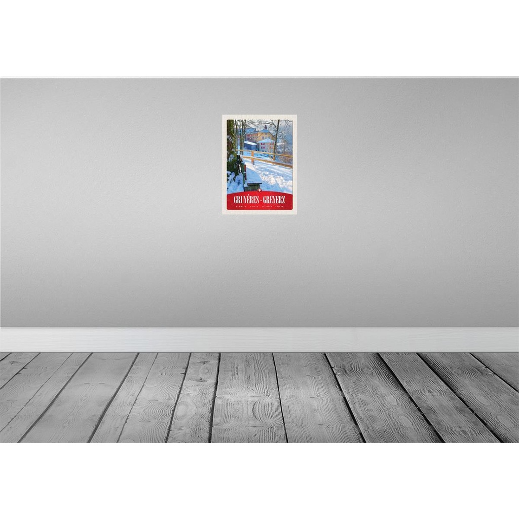 [LA-137560-H] Holzschild 40x30 cm Gruyeres Greyerz Schweiz Schnee Bildmotiv Reisemotiv Europa Bild 2