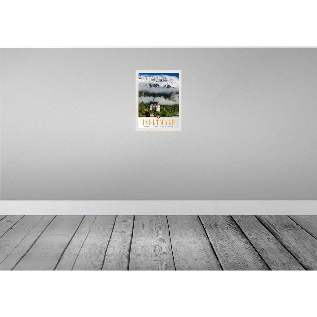 [LA-137566-H] Holzschild 40x30 cm Iseltwald Gebirge Schnee Wald Schloss Bildmotiv Reisemotiv Europa Bild 2