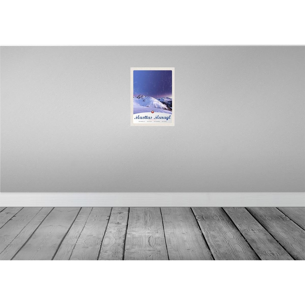 [LA-137568-H] Holzschild 40x30 cm Muottas Muragl Schweiz Winter Schnee Bildmotiv Reisemotiv Europa Bild 2