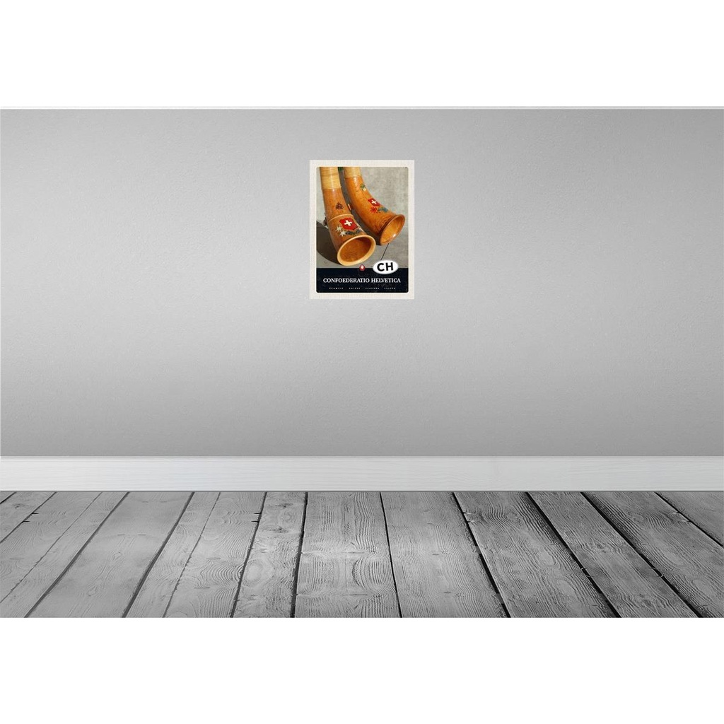 [LA-137590] Blechschild 40x30 cm Confoederatio Helvetica Alphorn Bildmotiv Reisemotiv Abenteuer Reisen Europa Urlaub Bild 2
