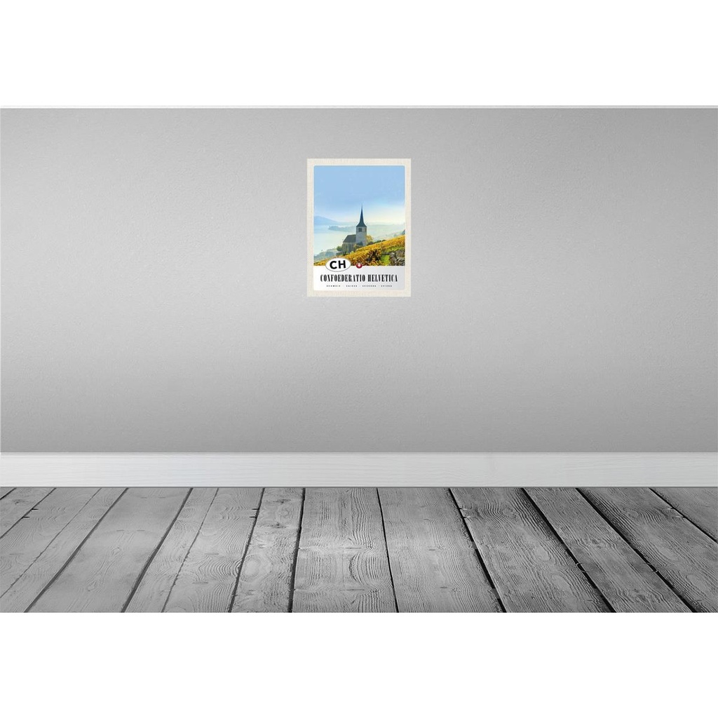 [LA-137597] Blechschild 40x30 cm Confoederatio Helvetica Kirche Weide Bildmotiv Reisemotiv Abenteuer Reisen Europa Urlaub Bild 2