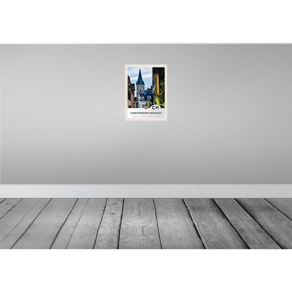[LA-137598-H] Holzschild 40x30 cm Confoederatio Helvetica Stadt Bildmotiv Reisemotiv Straße Bild 2
