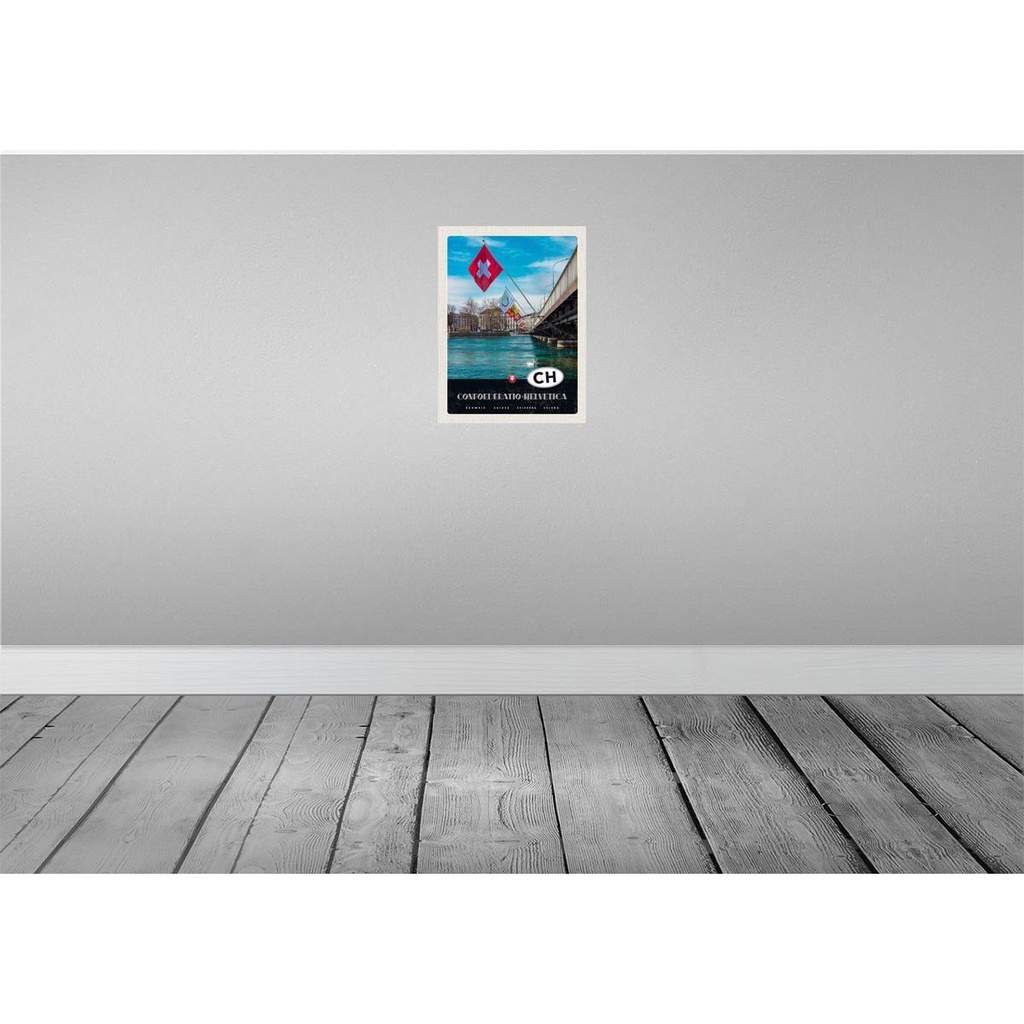 [LA-137599-H] Holzschild 40x30 cm Confoederatio Helvetica Brücke Flagge Bildmotiv Reisemotiv Europa Bild 2