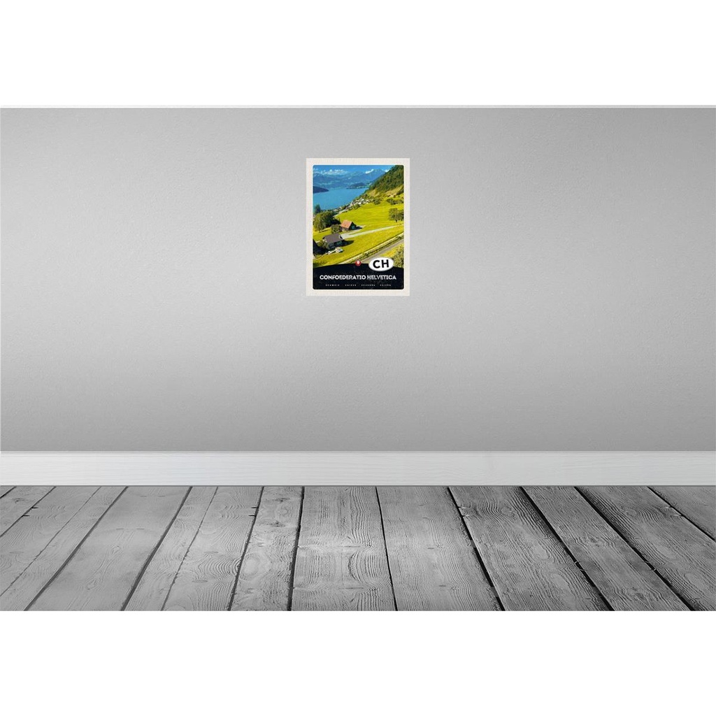 [LA-137600] Blechschild 40x30 cm Confoederatio Helvetica Weide See Bildmotiv Reisemotiv Abenteuer Reisen Europa Urlaub Bild 2