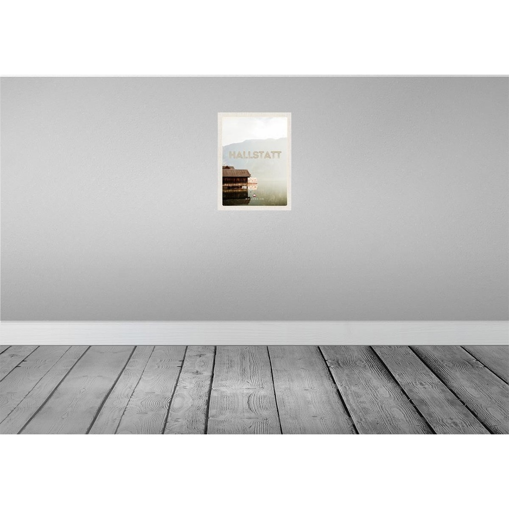 [LA-137682-H] Holzschild 40x30 cm Hallstatt Österreich See Berge Boot Bildmotiv Reisemotiv Essen Trinken Bild 2
