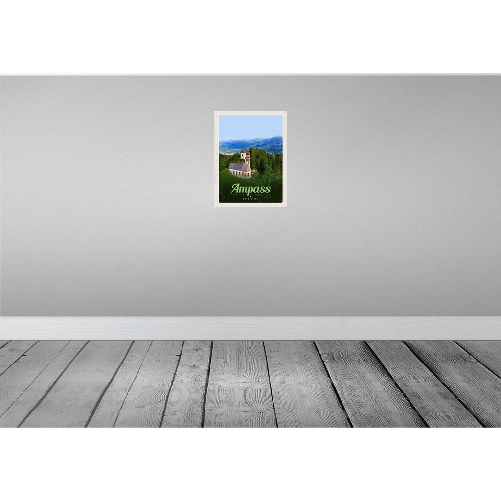 [LA-137739-H] Holzschild 40x30 cm Ampass Österreich Kirche im Wald Natur Bildmotiv Reisemotiv Abenteuer Reisen Bild 2