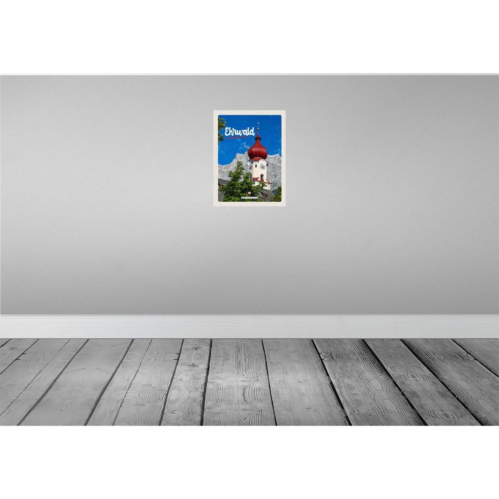[LA-137748-H] Holzschild 40x30 cm Whrwald Österreich Kirche roter Dach Bildmotiv Reisemotiv Europa Bild 2