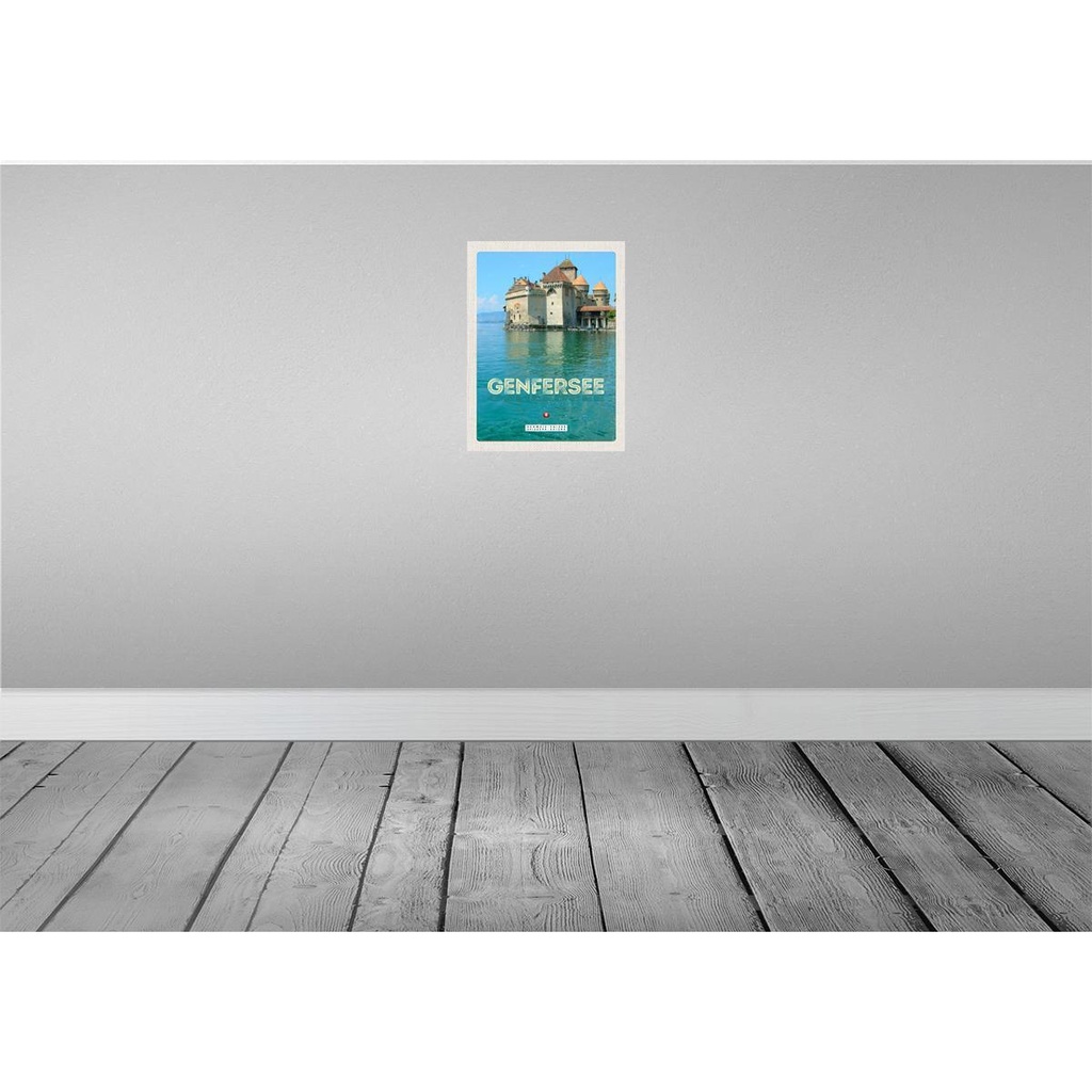 [LA-137757-H] Holzschild 40x30 cm Genfersee Sommerschwimmen Bildmotiv Reisemotiv Abenteuer Reisen Bild 2