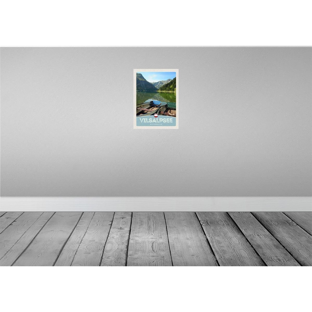 [LA-137805-H] Holzschild 40x30 cm Vilsalpsee Österreich Wälder Boot Bildmotiv Reisemotiv Europa Bild 2