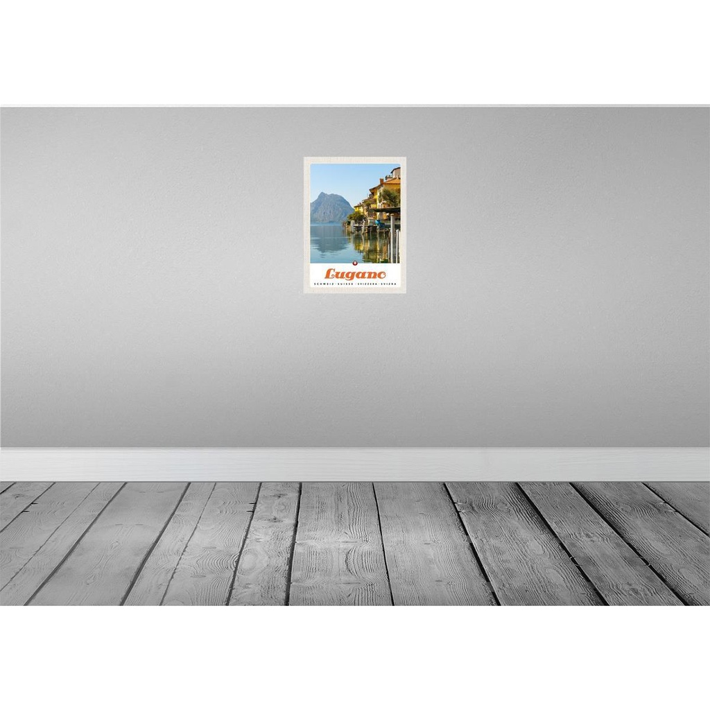 [LA-137817] Blechschild 40x30 cm Lugano Schweiz Europa Urlaub See Ausblick auf Berg Bildmotiv Reisemotiv Abenteuer Reisen Bild 2