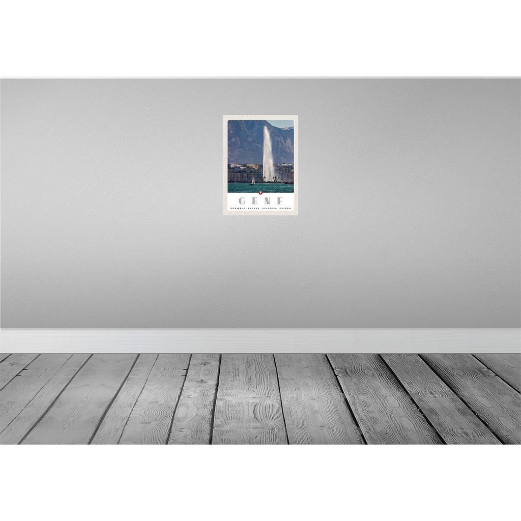 [LA-137858-H] Holzschild 40x30 cm Genf Schweiz Gebäude Gebirge Himmel Bildmotiv Reisemotiv Europa Bild 2