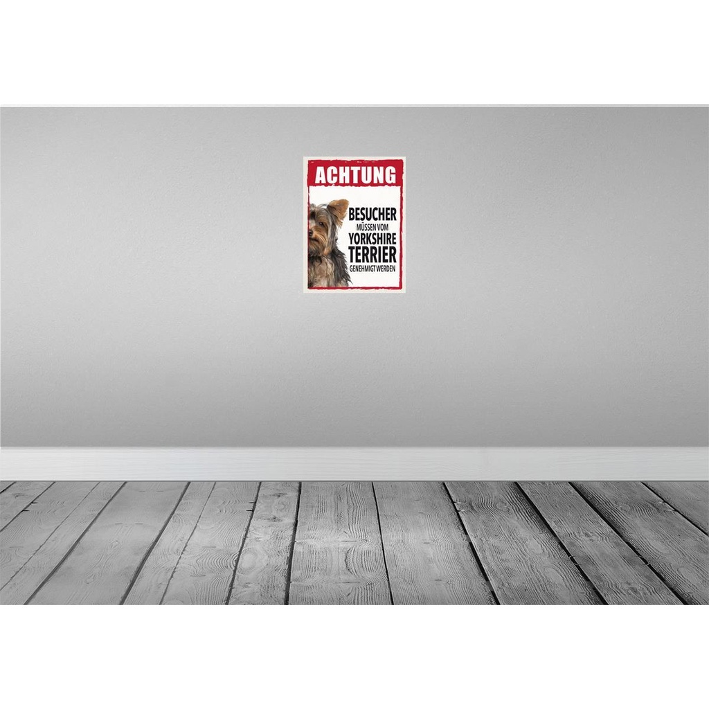 [LA-137863] Blechschild 40x30 cm Tiere Achtung Yorkshire Terrier Tier Haustier Hund Bild 2