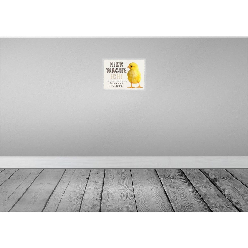 [LA-137907-H] Holzschild 30x40 cm Küken hier wache ich eigene Gefahr Spruch Zitat Bild 2