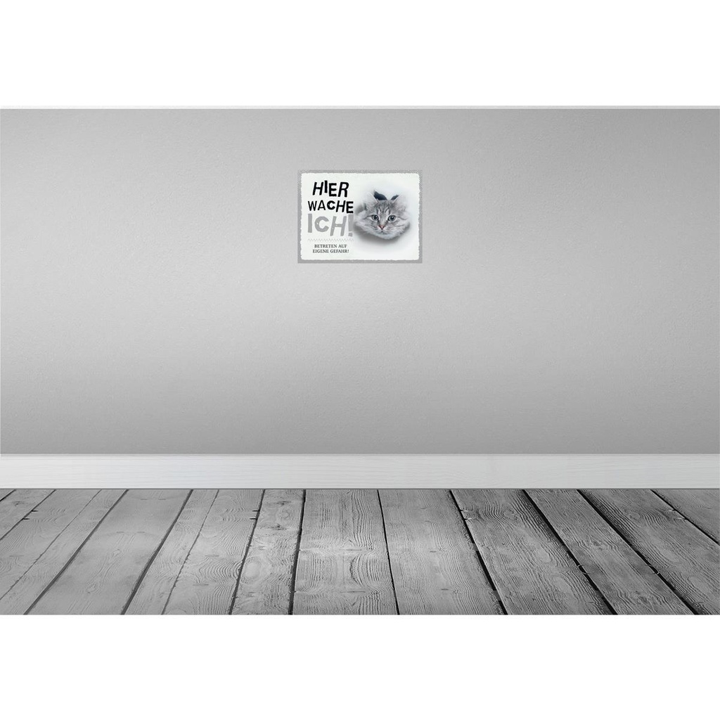 [LA-137916-H] Holzschild 30x40 cm Katze hier wache eigene Gefahr Tier Haustier Bild 2