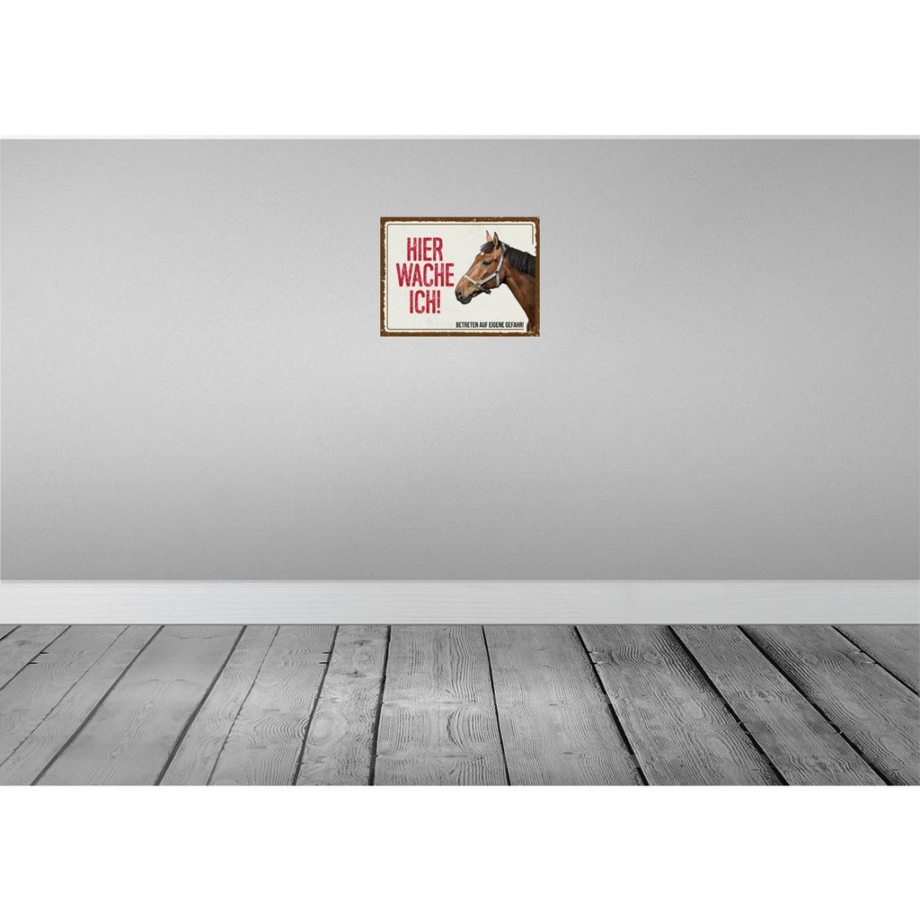 [LA-137918] Blechschild 30x40 cm Pferd hier wache ich eigene Gefahr Tier Haustier Bild 2