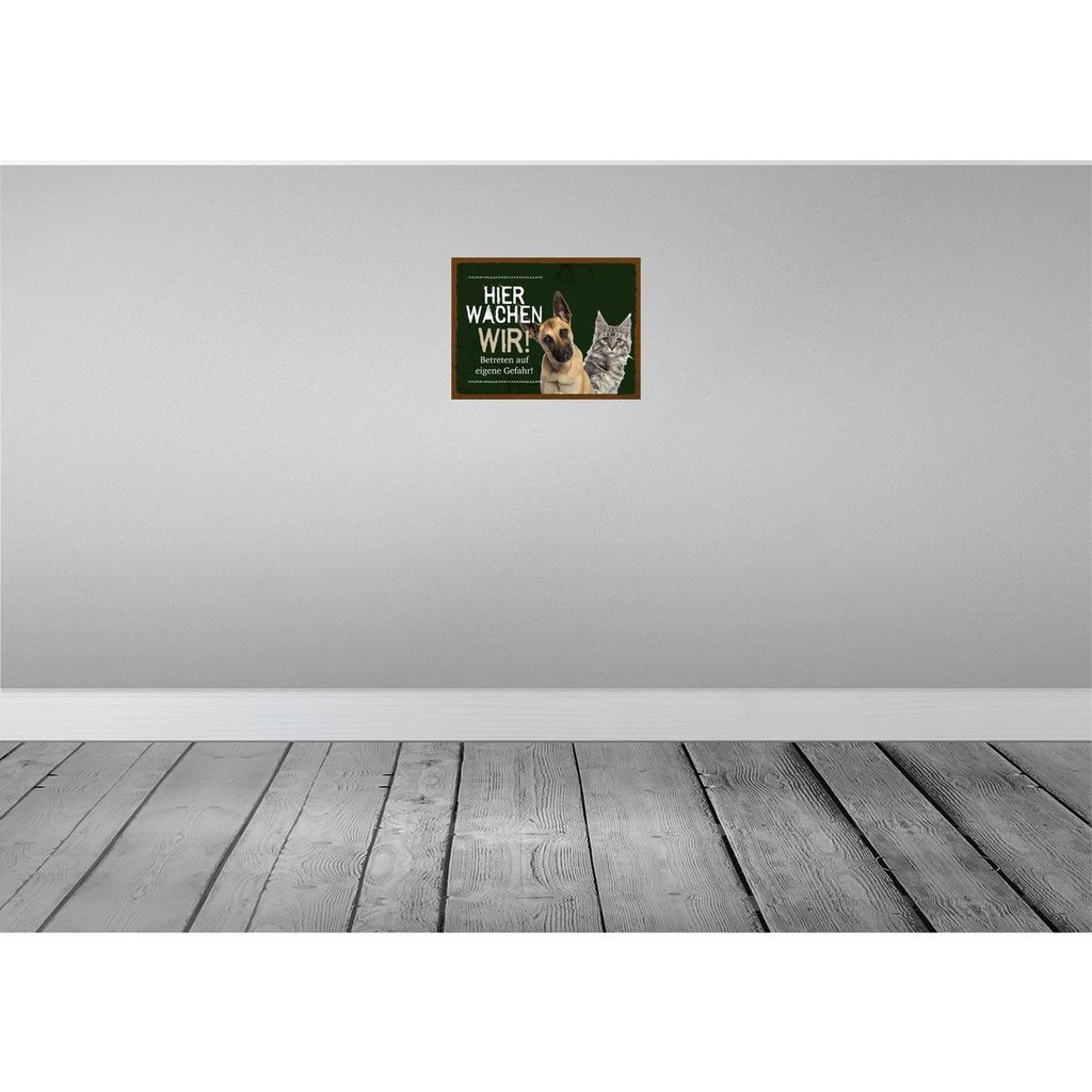 [LA-137924] Blechschild 30x40 cm Hund Katze hier wachen wir Tier Haustier Bild 2