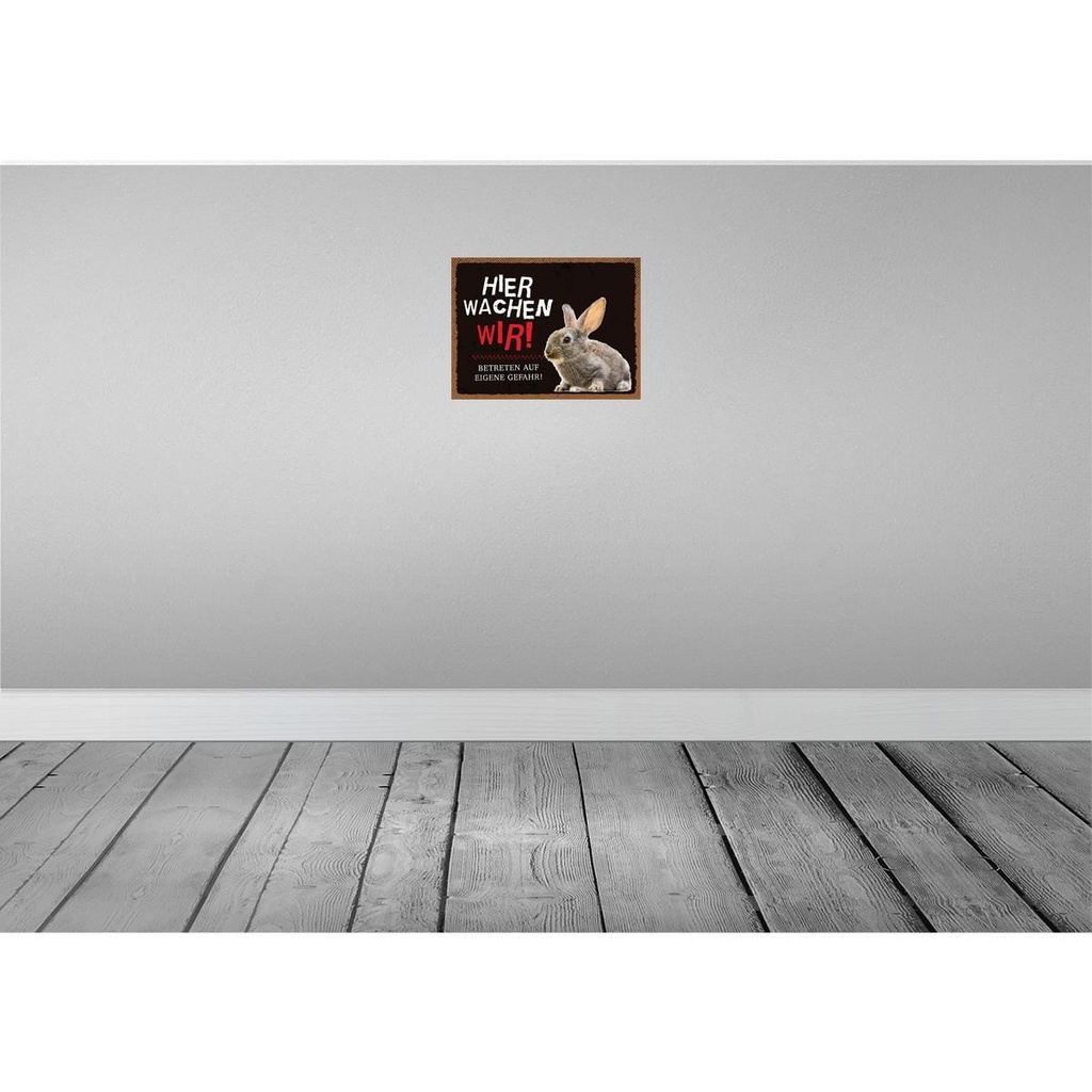 [LA-137929] Blechschild 30x40 cm Tiere Hase hier wachen wir Tier Haustier Bild 2