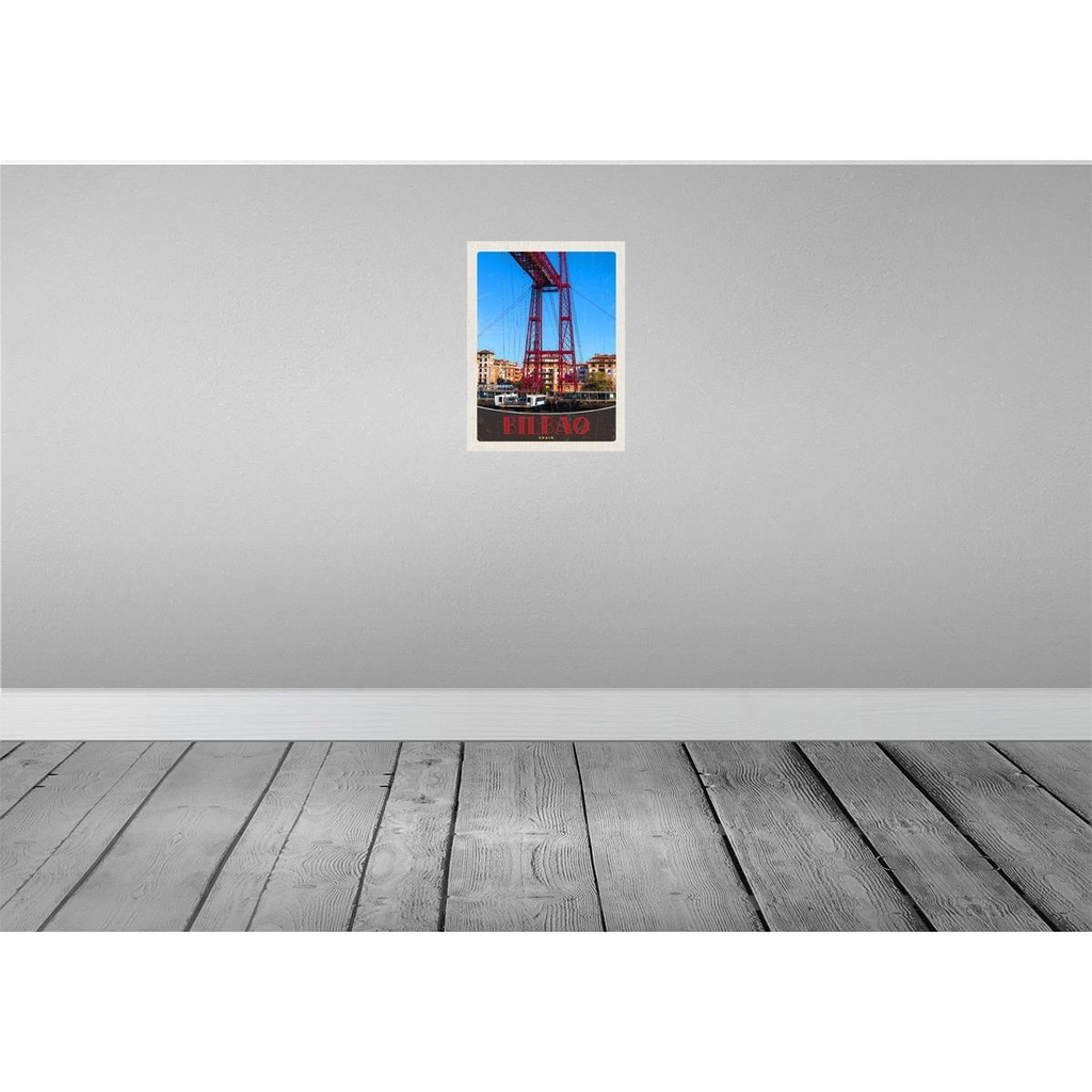 [LA-137956-H] Holzschild 40x30 cm Bilbao Spanien Europa rote Brücke Bildmotiv Reisemotiv Abenteuer Reisen Bild 2