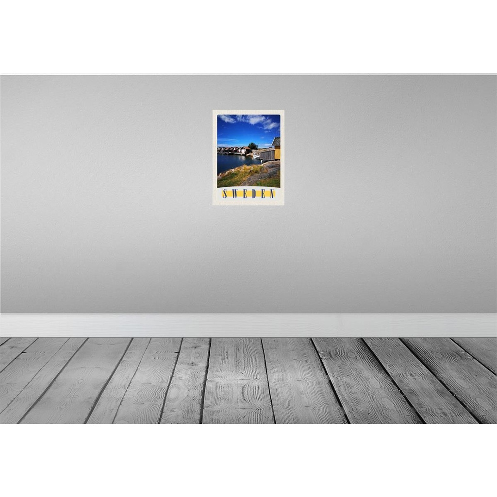 [LA-138107-H] Holzschild 40x30 cm Schweden Meer Häuser Boote Bildmotiv Reisemotiv Abenteuer Reisen Bild 2