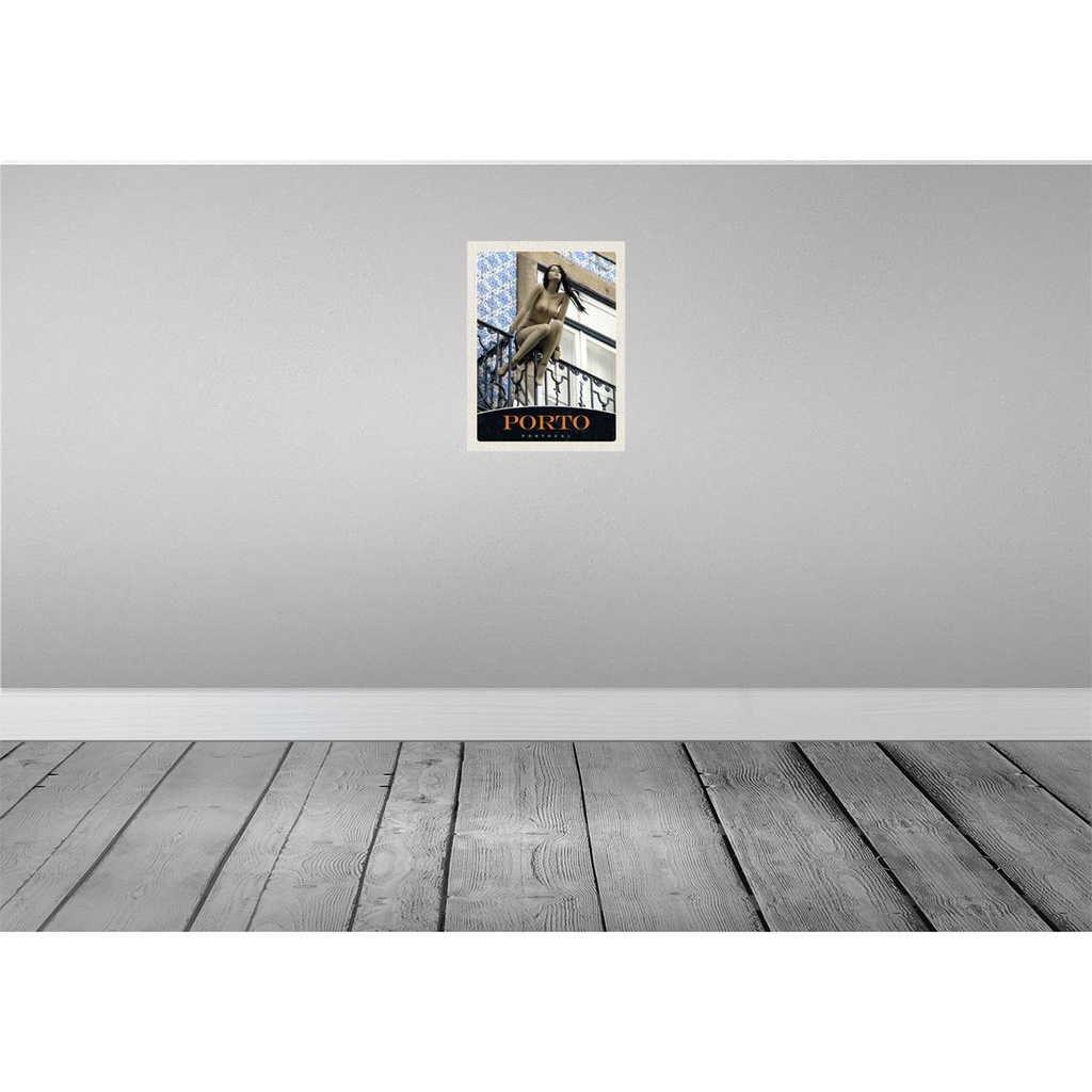 [LA-138136-H] Holzschild 40x30 cm Porto Portugal Skulptur Bildmotiv Reisemotiv Straße Stadt Bild 2