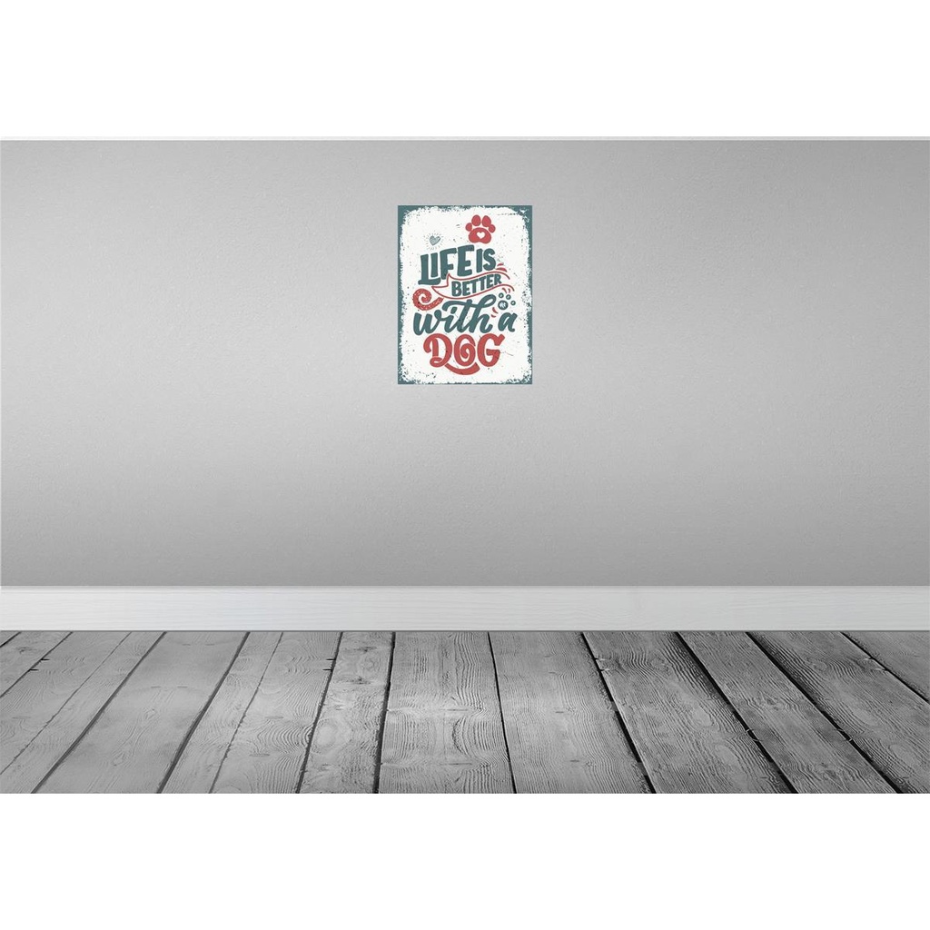 [LA-138445-H] Holzschild 40x30 cm Life is better with a Dog rot Tier Haustier Bild 2