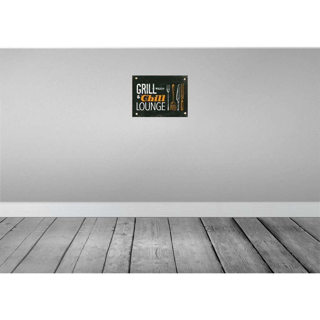 [LA-138462] Blechschild 30x40 cm Grill & Chill Lounge grün Essen Trinken Bild 2