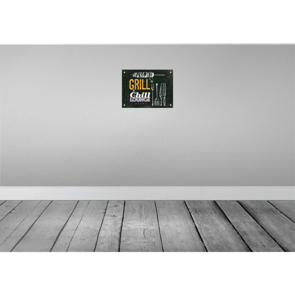 [LA-138463] Blechschild 30x40 cm Grill & Chill Lounge grau Essen Trinken Bild 2