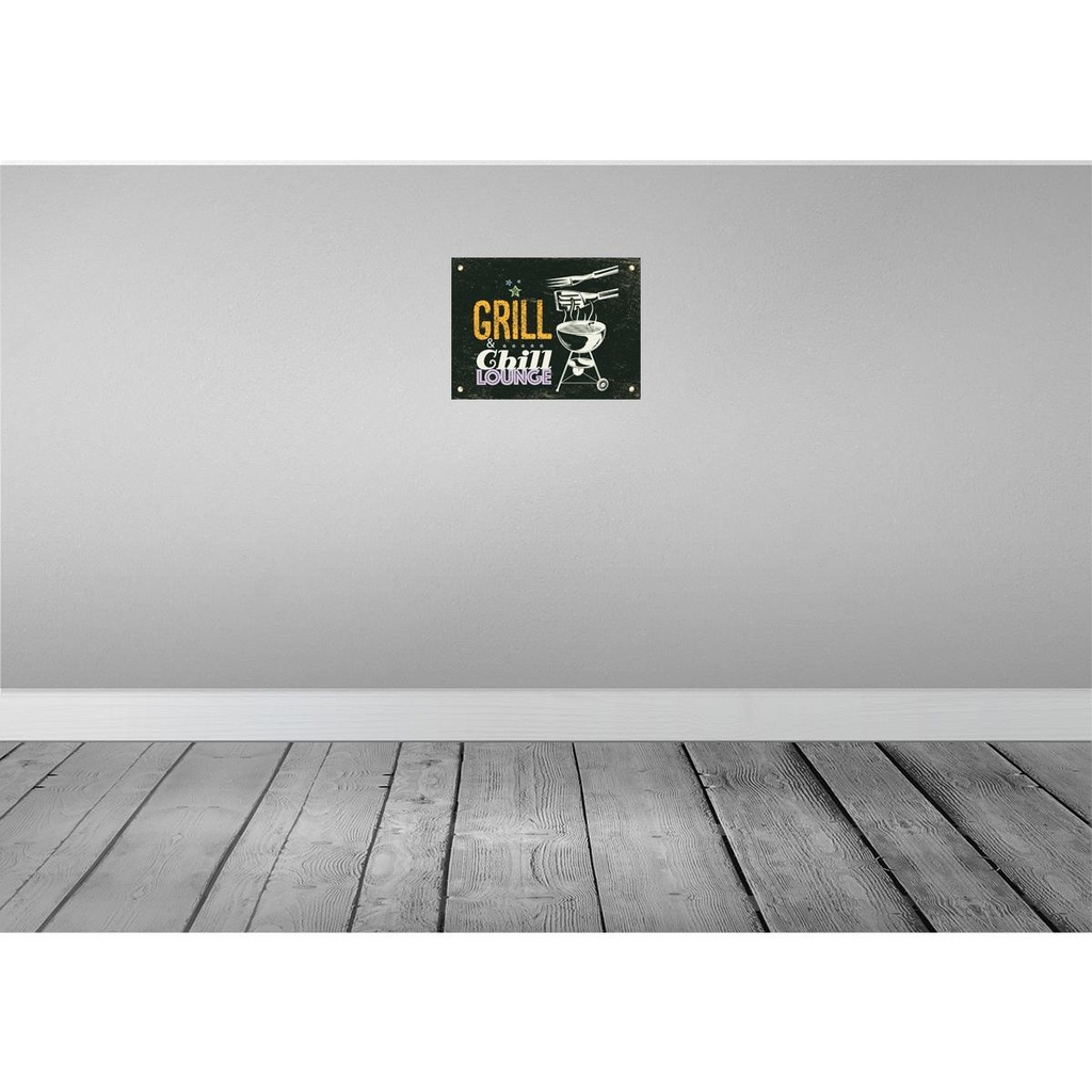 [LA-138464] Blechschild 30x40 cm Grill & Chill Lounge grau rosa Essen Trinken Bild 2
