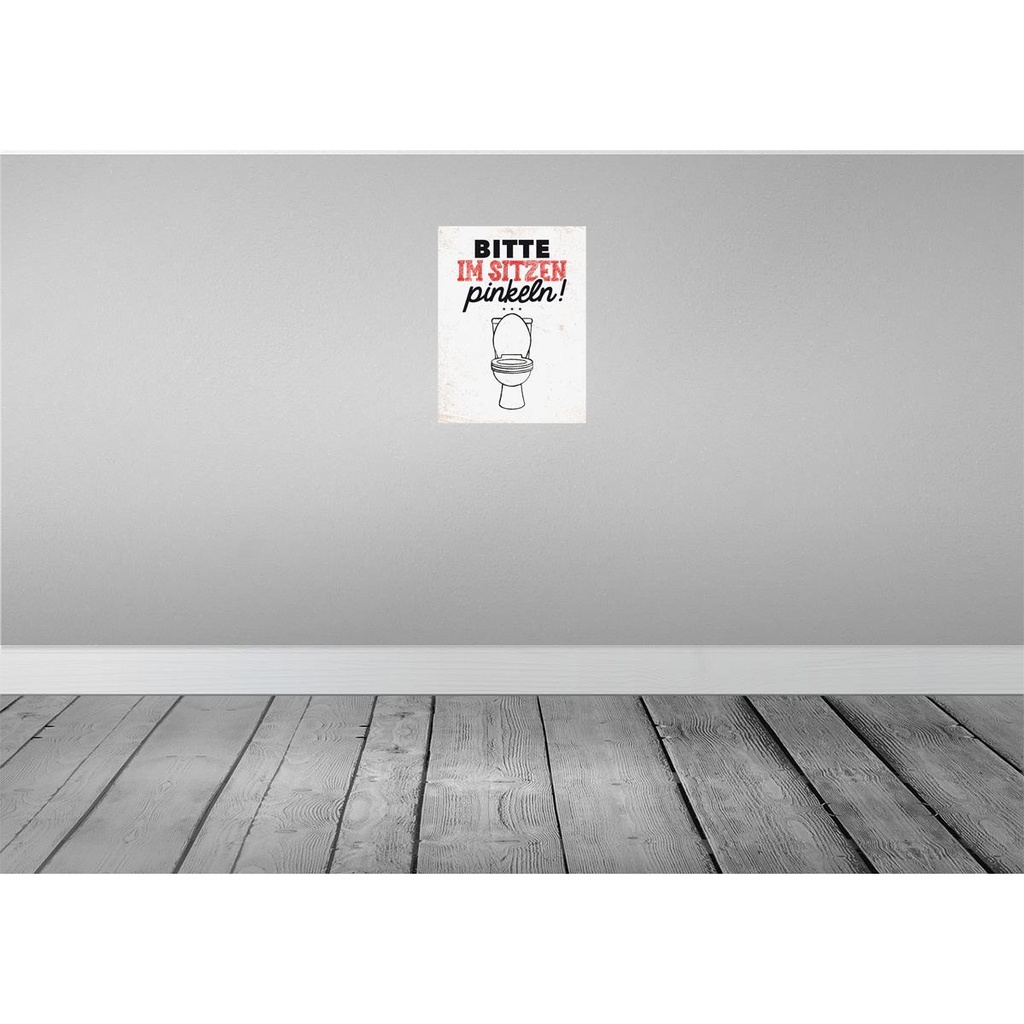 [LA-138475] Blechschild 40x30 cm Bitte im sitzen pinkeln! weiß Warnschild Hinweisschild Sicherheit Vorsicht Bild 2