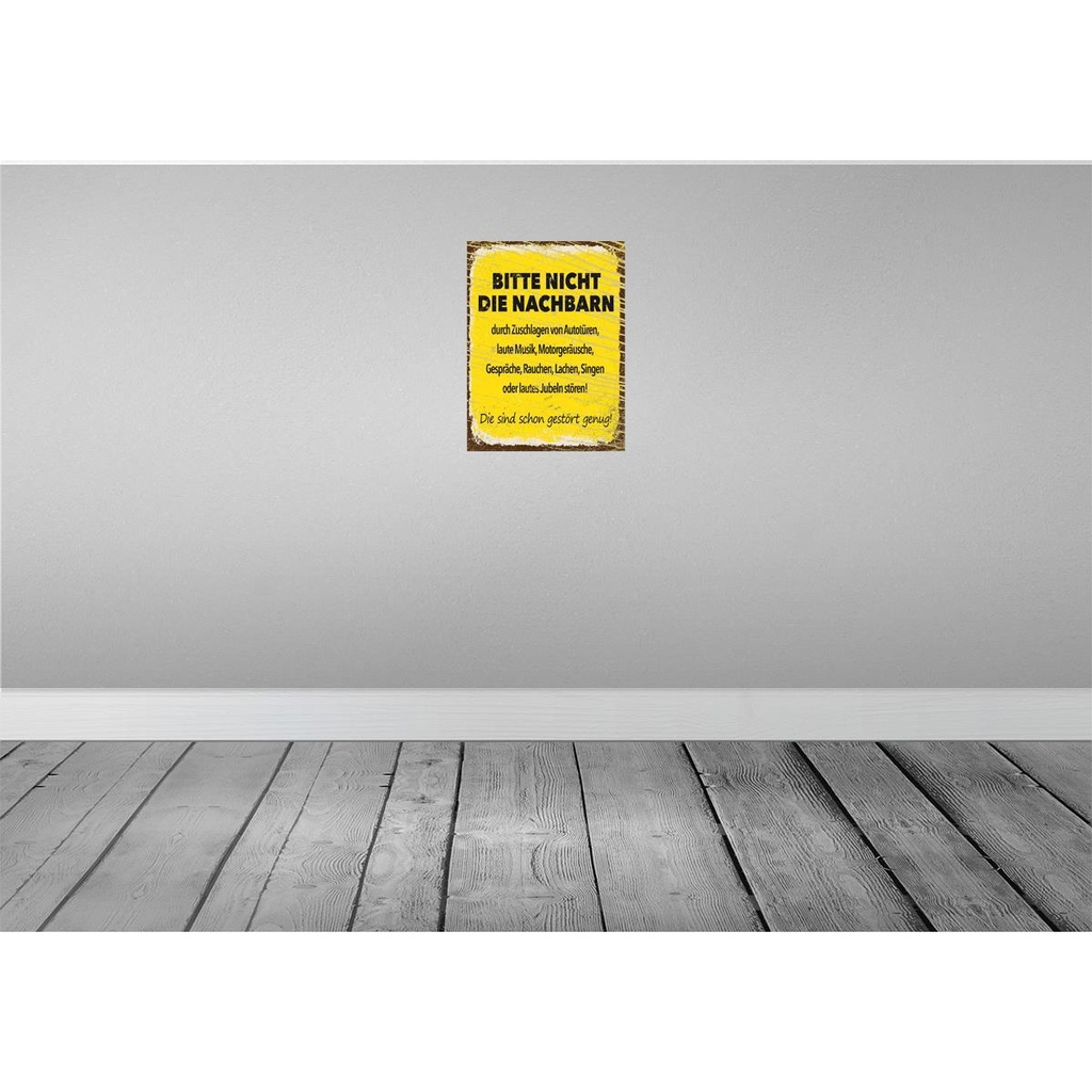 [LA-138479-H] Holzschild 40x30 cm Bitte nicht die Nachbarn gelb Dekoration Bild 2