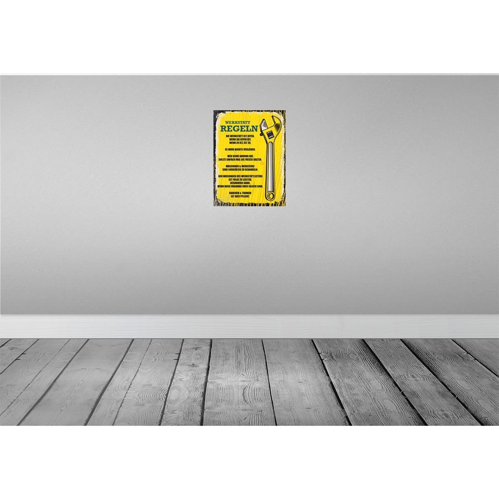 [LA-138482-H] Holzschild 40x30 cm Werkstatt Regeln gelb Amerika USA Bild 2