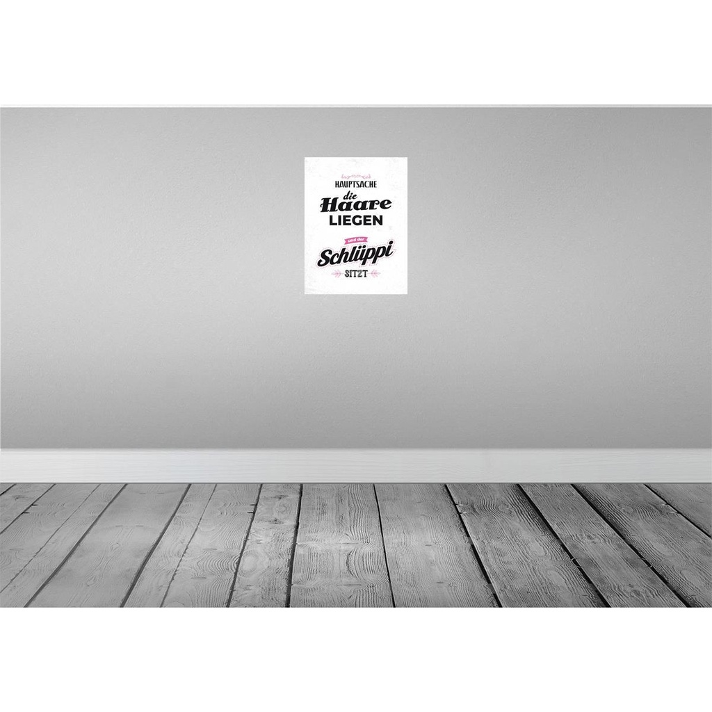 [LA-138502-H] Holzschild 40x30 cm Hauptsache Haare liegen Schlüppi Spruch Zitat Bild 2