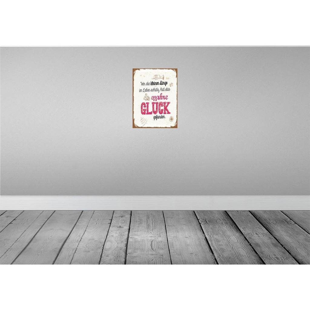 [LA-138528-H] Holzschild 40x30 cm Wer kleine Dinge schätzt hat Glück Spruch Zitat Bild 2