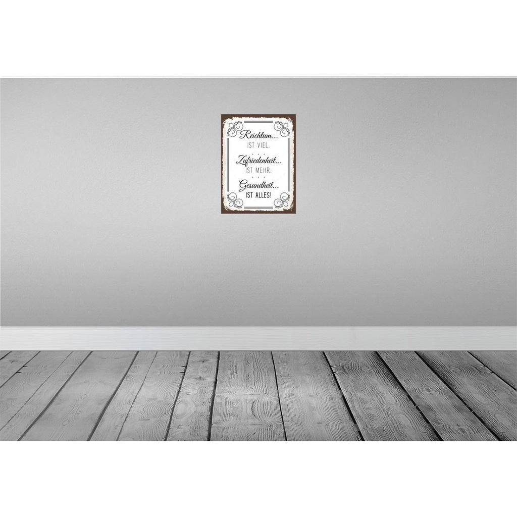 [LA-138594] Blechschild 40x30 cm Reichtum viel Zufriedenheit mehr Spruch Zitat Bild 2