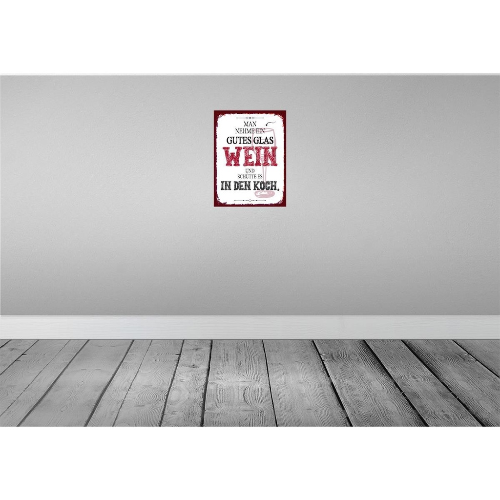 [LA-138599-H] Holzschild 40x30 cm man nehme ein gutes Glas Wein Essen Trinken Bild 2